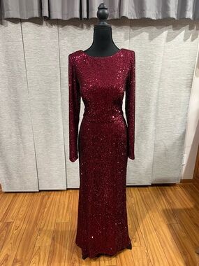 Eliza J Burgundy Sequin Long-Sleeve Maxi Dress